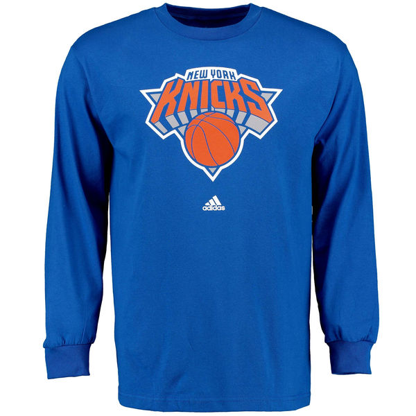 NBA Men New York Knicks Royal Blue adidas Prime Logo Long Sleeve TShirt